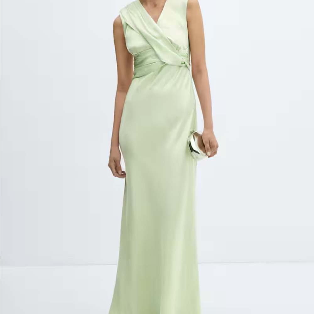Floor length, light green silk dress